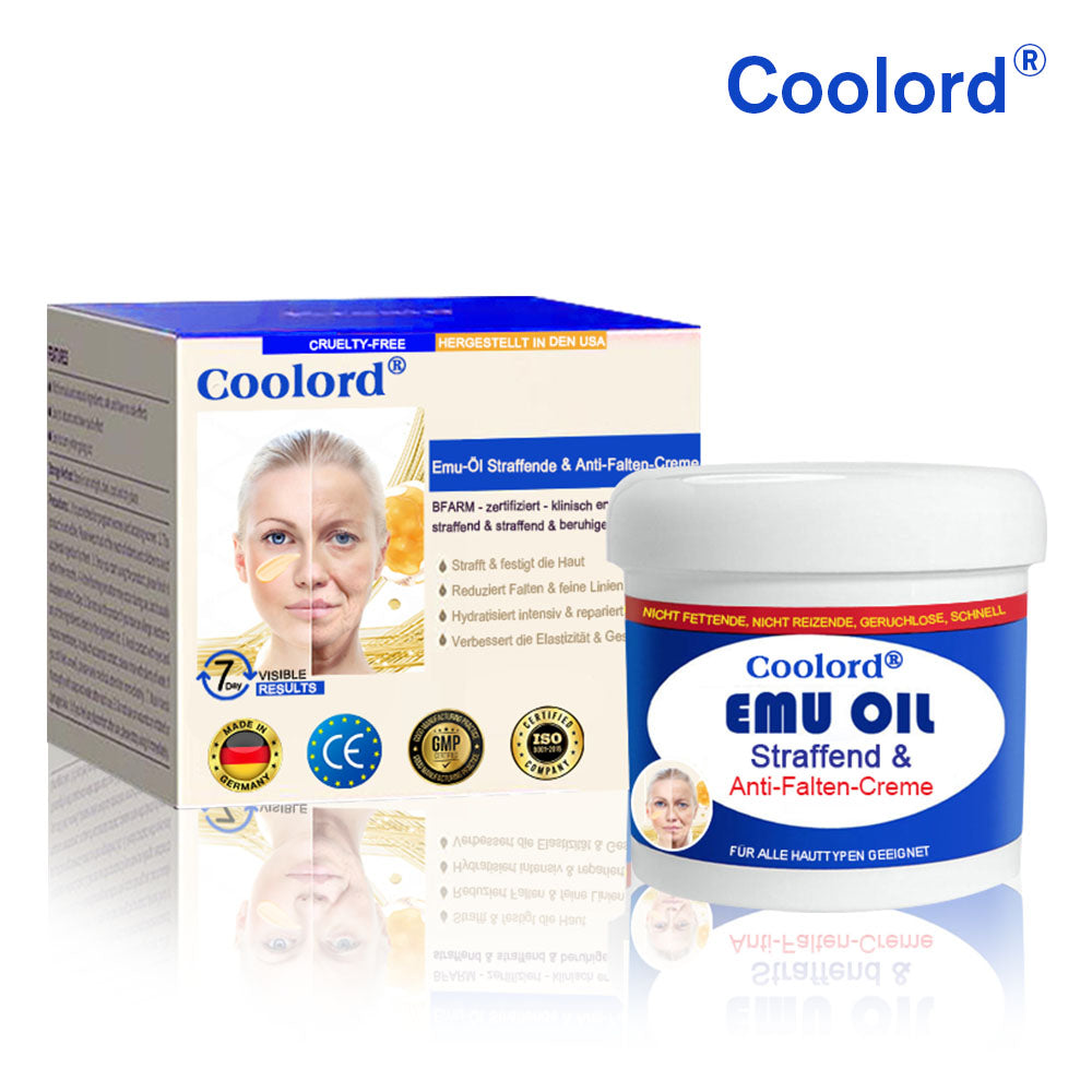 Coolord® Emu Öl Straffend & Anti-Falten Creme🔥Letzter Tag 80% Rabatt 👩 BfArM Zertifiziert – Klinisch Bewährte Festigung, Straffung & Beruhigende Reparatur 🌿