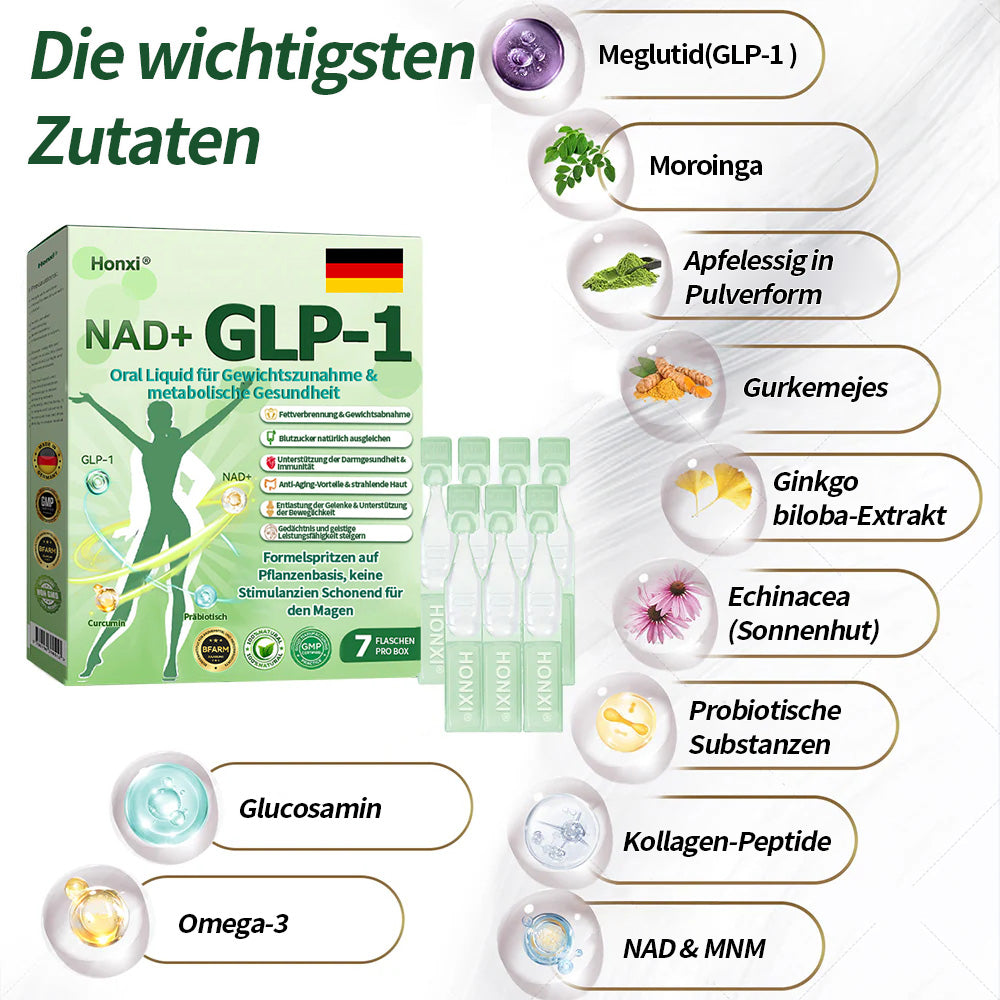 Offizieller Store | Honxi® NAD+ GLP-1 Oral Liquid für Gewichtszunahme & metabolische Gesundheit (Nur eine Dosis pro Tag, sichtbare Veränderungen in 7 Tagen) ✅ Für Fettleibigkeit, kardiovaskuläre Gesundheit, Diabetes, Schlafapnoe, Gelenkprobleme und mehr.