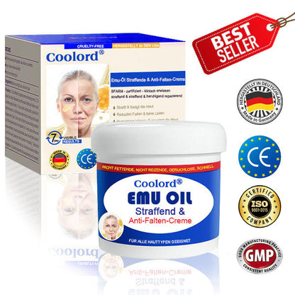Coolord® Emu Öl Straffend & Anti-Falten Creme🔥Letzter Tag 80% Rabatt 👩 BfArM Zertifiziert – Klinisch Bewährte Festigung, Straffung & Beruhigende Reparatur 🌿
